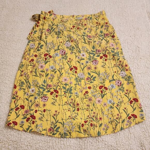 Loft yellow,‎ pink, and green midi floral tied waist wrap shirt size 14 - Picture 5 of 11